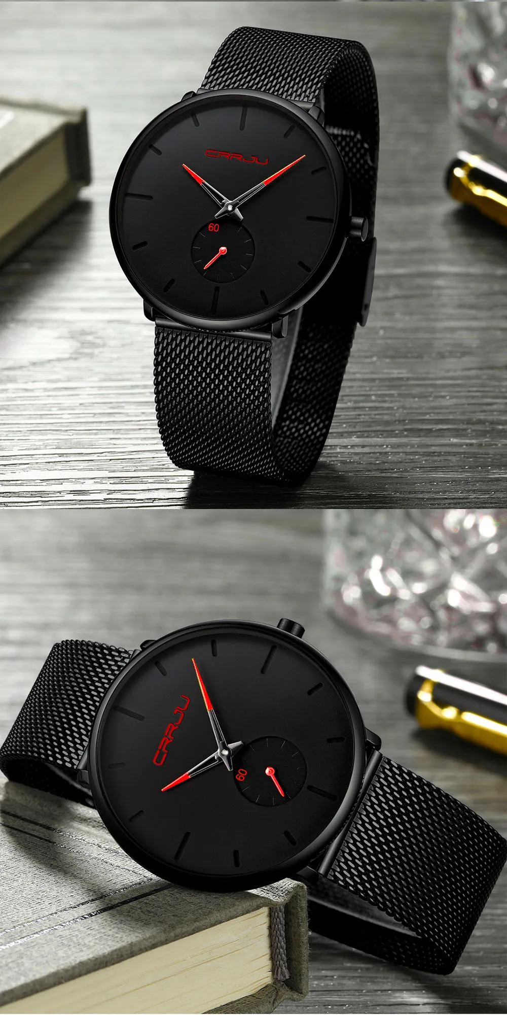 CRRJU Fashion Mens Watches Top Brand Luxury Quartz Watch Men Casual Slim Mesh Steel Waterproof Sport Watch Relogio Masculino