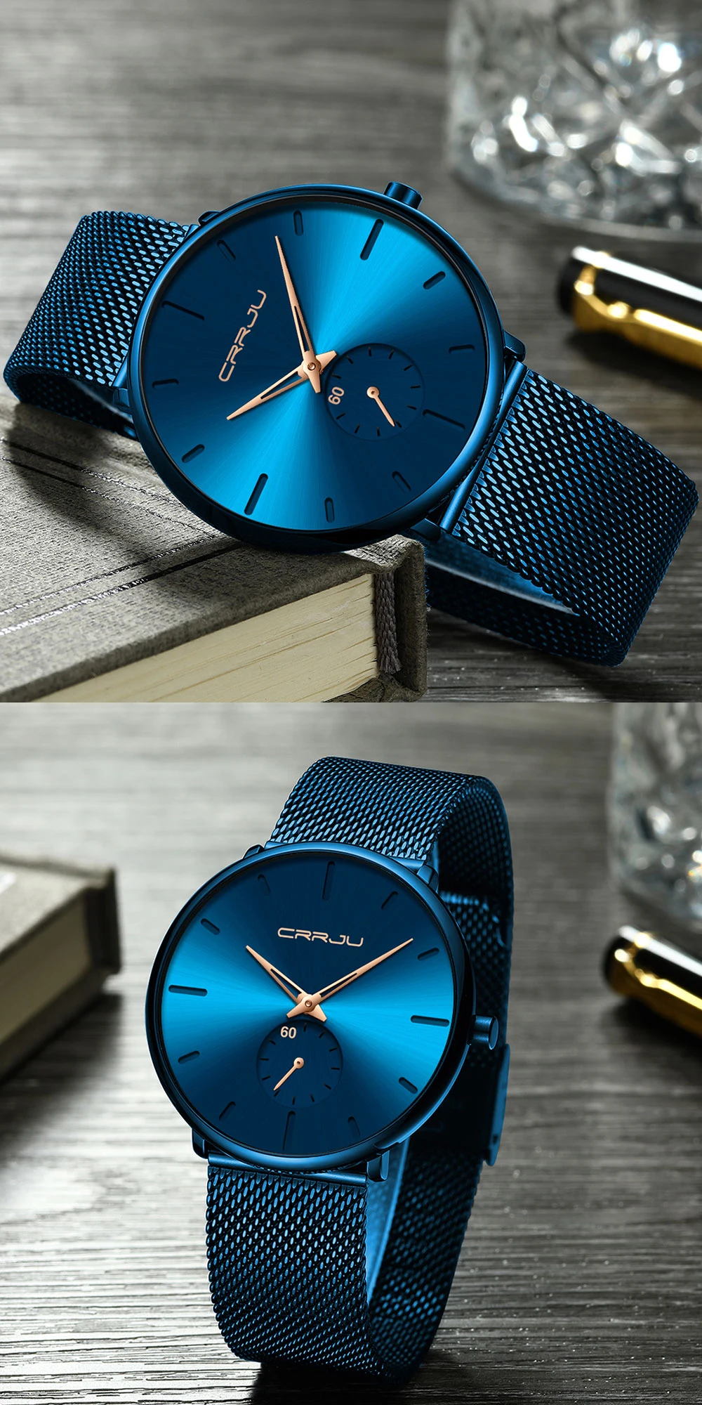 CRRJU Fashion Mens Watches Top Brand Luxury Quartz Watch Men Casual Slim Mesh Steel Waterproof Sport Watch Relogio Masculino