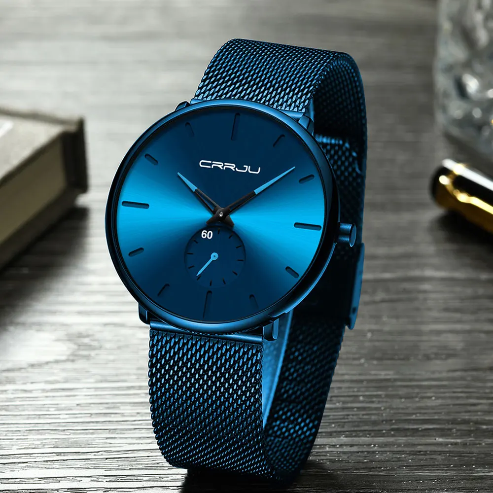 CRRJU Fashion Mens Watches Top Brand Luxury Quartz Watch Men Casual Slim Mesh Steel Waterproof Sport Watch Relogio Masculino