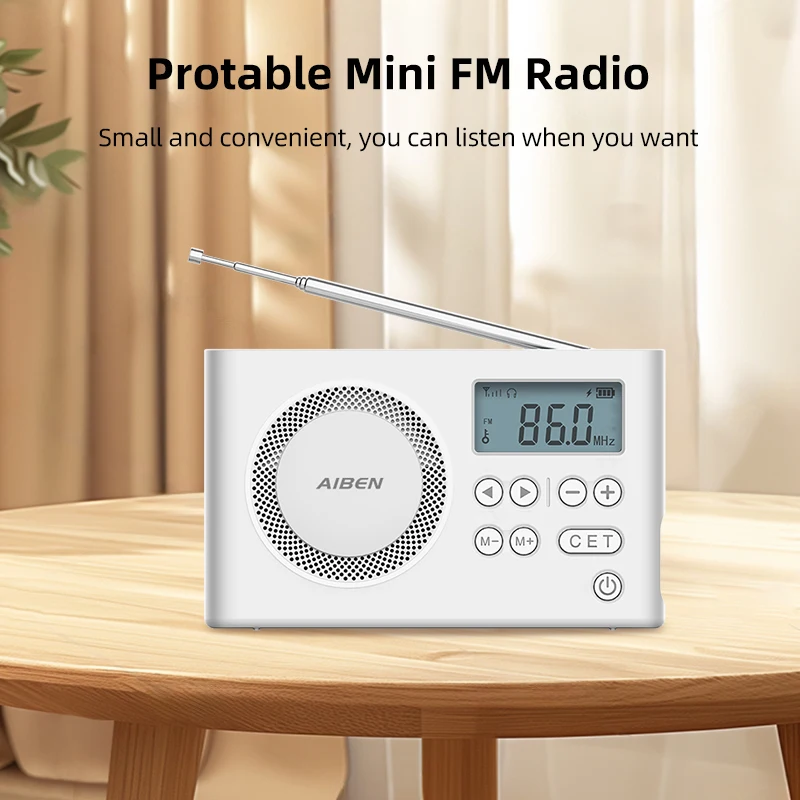 AIBEN C5S Mini Portable Radio Handheld Rechargeable Digital FM USB Charging Port Device Speaker