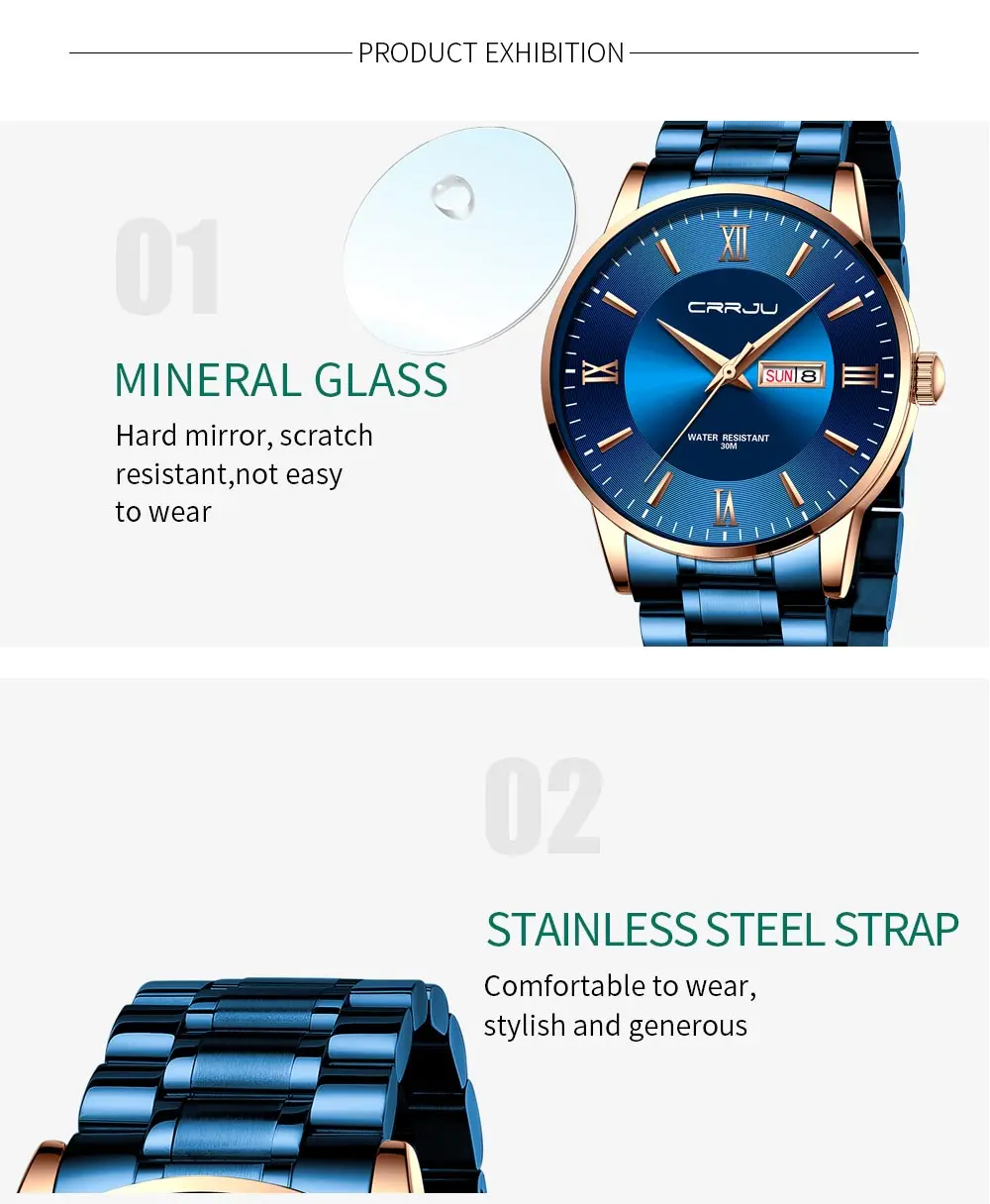 2021 CRRJU Top Brand Luxury Sport Watches Mens Quartz Wristwatch Fashion Watch Men 30ATM Waterproof Date Clock Relogio Masculino
