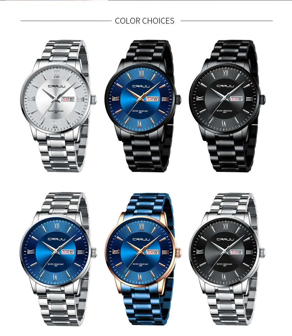 2021 CRRJU Top Brand Luxury Sport Watches Mens Quartz Wristwatch Fashion Watch Men 30ATM Waterproof Date Clock Relogio Masculino