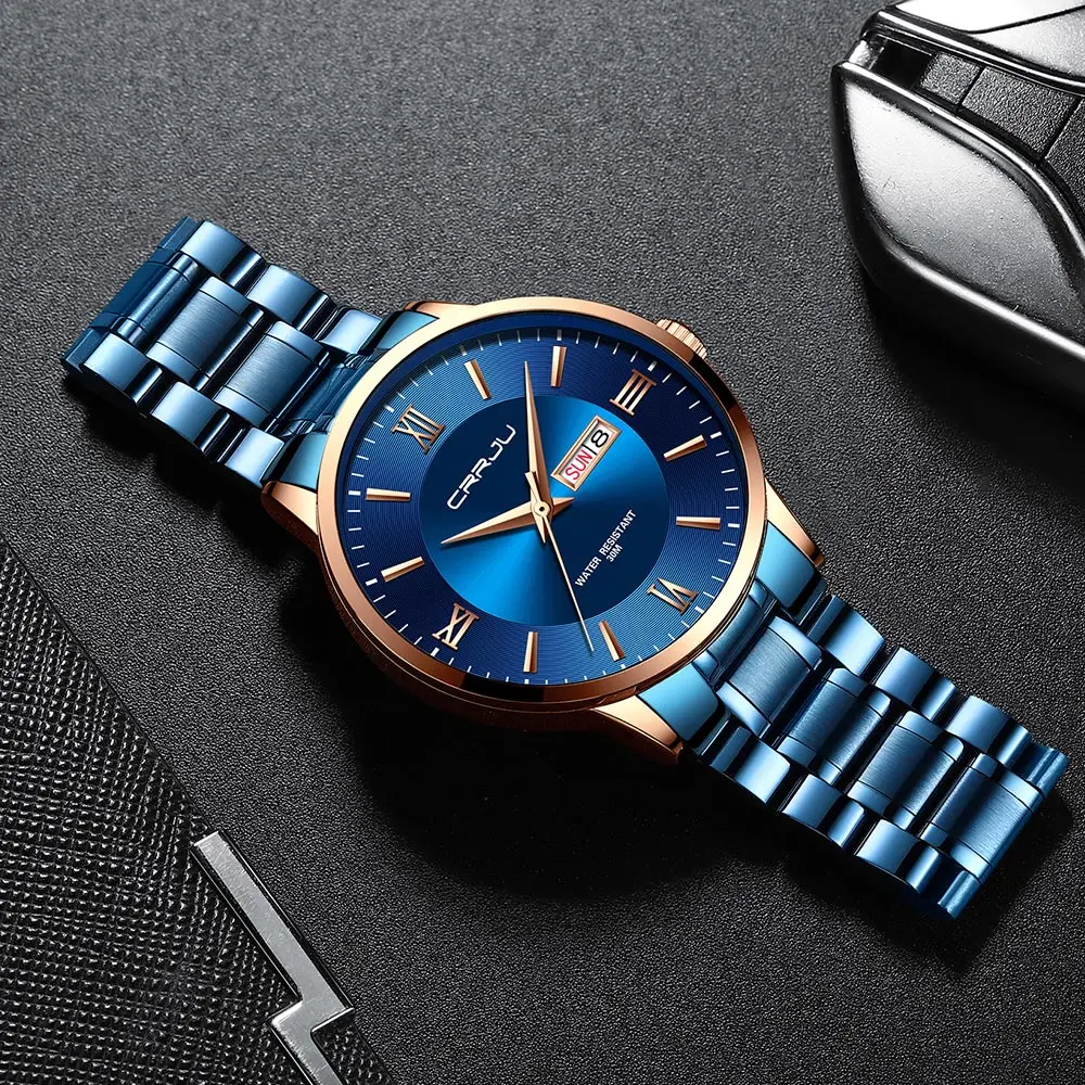 2021 CRRJU Top Brand Luxury Sport Watches Mens Quartz Wristwatch Fashion Watch Men 30ATM Waterproof Date Clock Relogio Masculino
