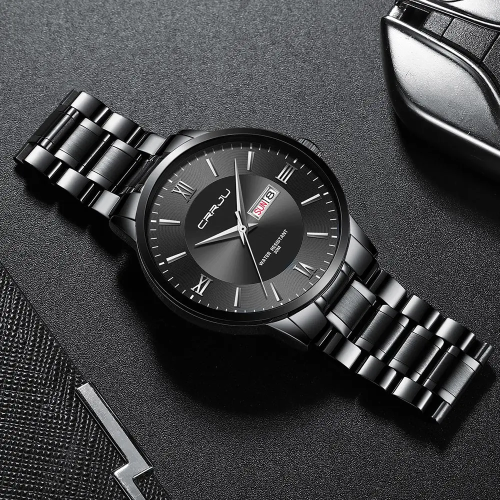 2021 CRRJU Top Brand Luxury Sport Watches Mens Quartz Wristwatch Fashion Watch Men 30ATM Waterproof Date Clock Relogio Masculino
