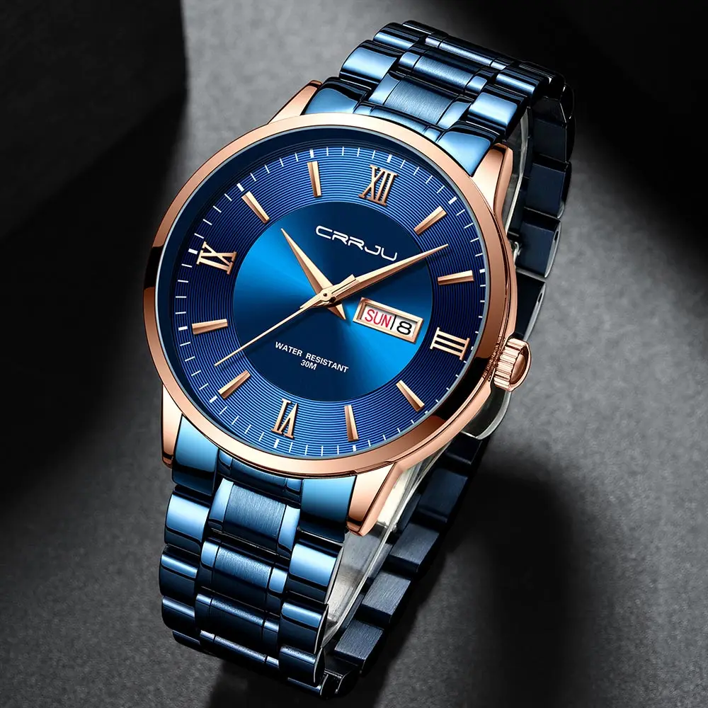 2021 CRRJU Top Brand Luxury Sport Watches Mens Quartz Wristwatch Fashion Watch Men 30ATM Waterproof Date Clock Relogio Masculino