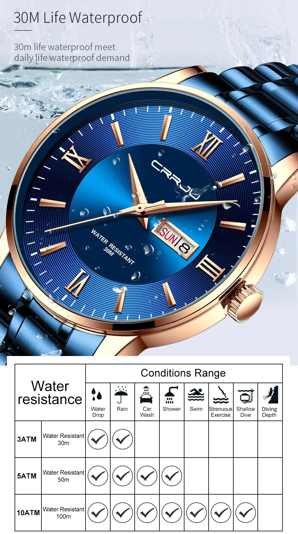 2021 CRRJU Top Brand Luxury Sport Watches Mens Quartz Wristwatch Fashion Watch Men 30ATM Waterproof Date Clock Relogio Masculino
