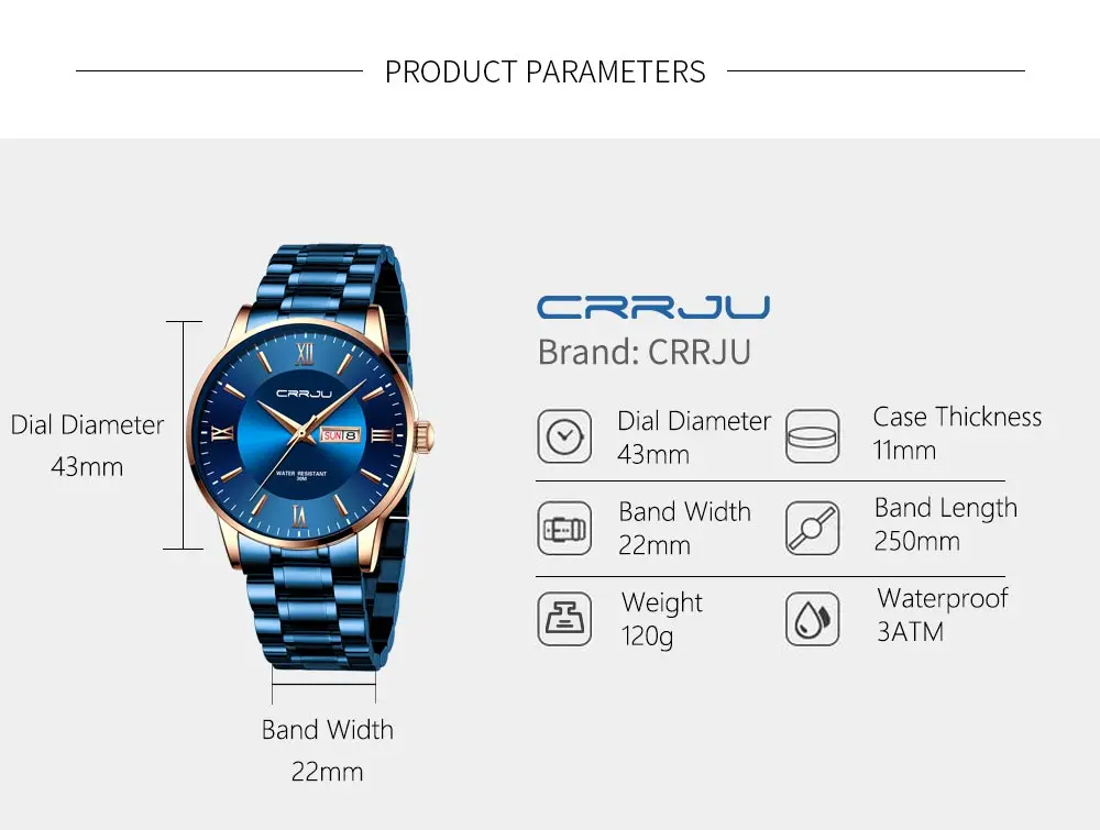 2021 CRRJU Top Brand Luxury Sport Watches Mens Quartz Wristwatch Fashion Watch Men 30ATM Waterproof Date Clock Relogio Masculino