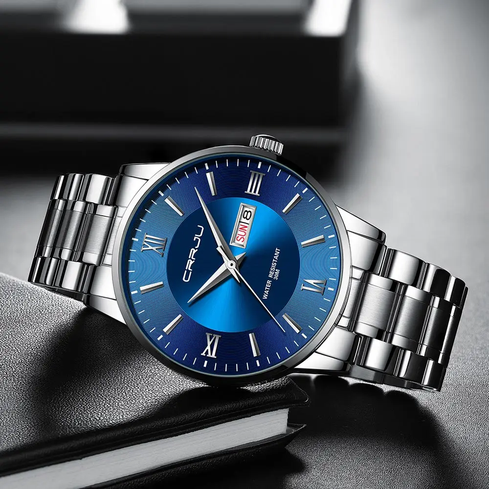 2021 CRRJU Top Brand Luxury Sport Watches Mens Quartz Wristwatch Fashion Watch Men 30ATM Waterproof Date Clock Relogio Masculino