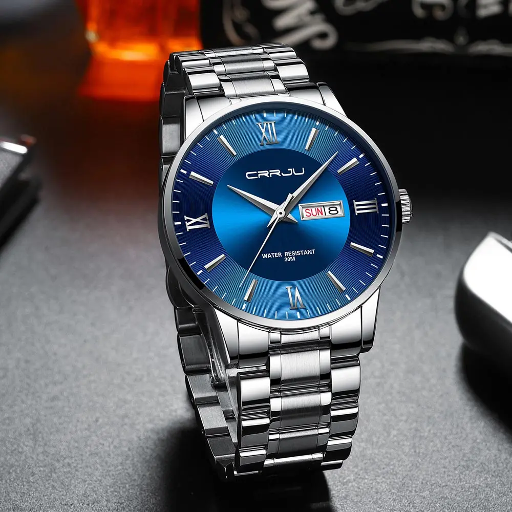 2021 CRRJU Top Brand Luxury Sport Watches Mens Quartz Wristwatch Fashion Watch Men 30ATM Waterproof Date Clock Relogio Masculino