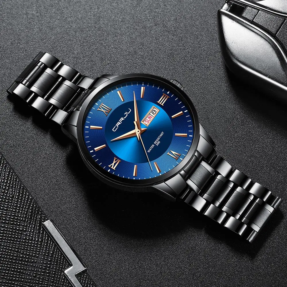 2021 CRRJU Top Brand Luxury Sport Watches Mens Quartz Wristwatch Fashion Watch Men 30ATM Waterproof Date Clock Relogio Masculino