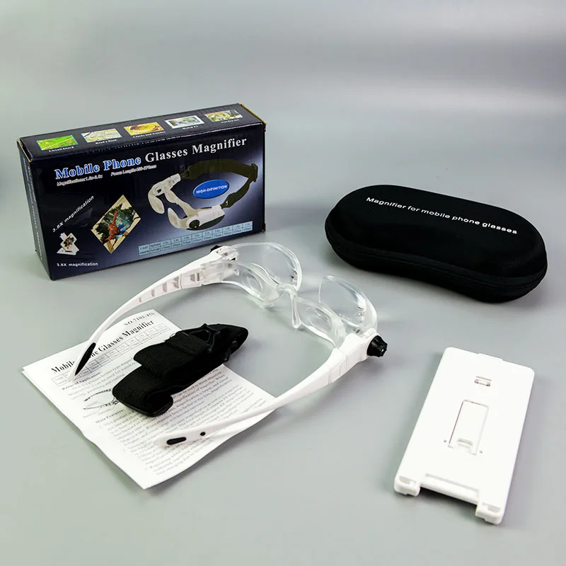 Zoom Mobile Phone Glasses Magnifying Glass Cellphone Screen Wearing Magnifier with Phone Holder