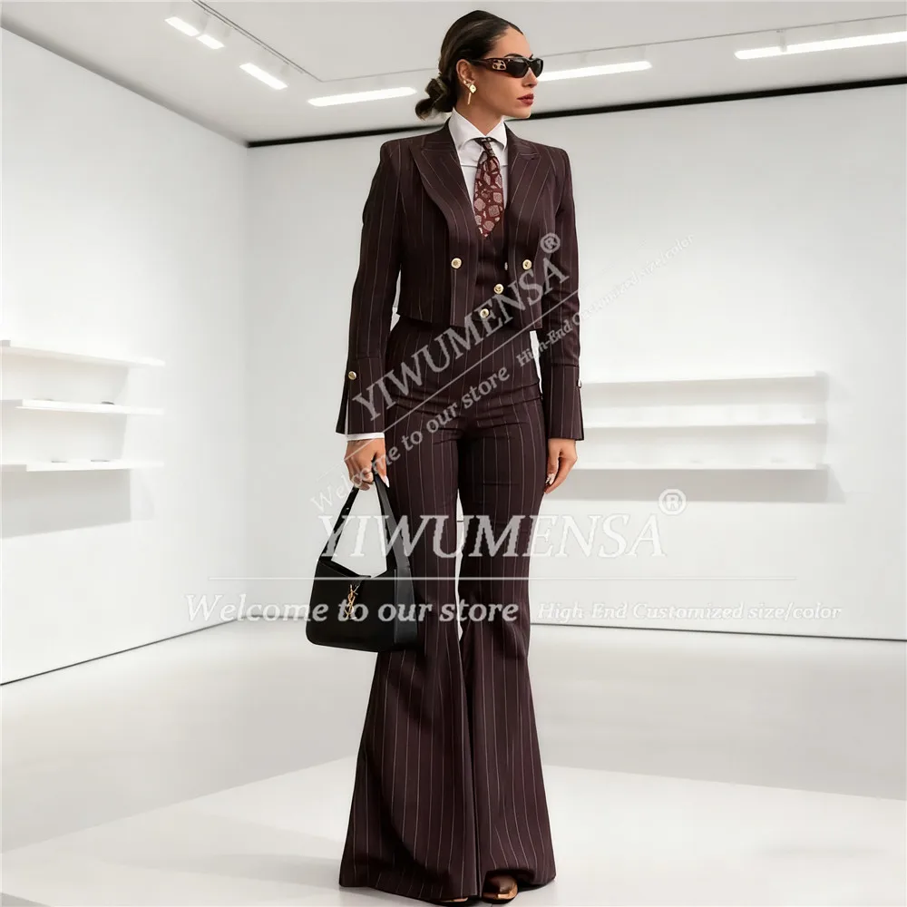 Classic Stripes Women Suits 3 Pieces Sets Peaked Lapel Prom Blazers Outfits Customized Lady Business Office Attire Mother Tuxedo