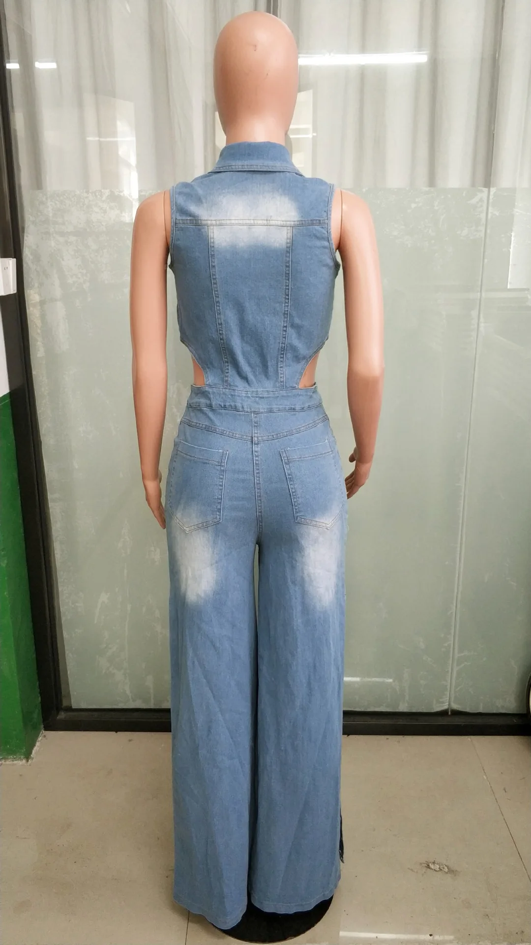 Jumpsuits Women Denim Pants One Piece Sleeveless Turn Down Collar Overalls Sheath Sexy Straight Long Pant Rompers Slim Fit