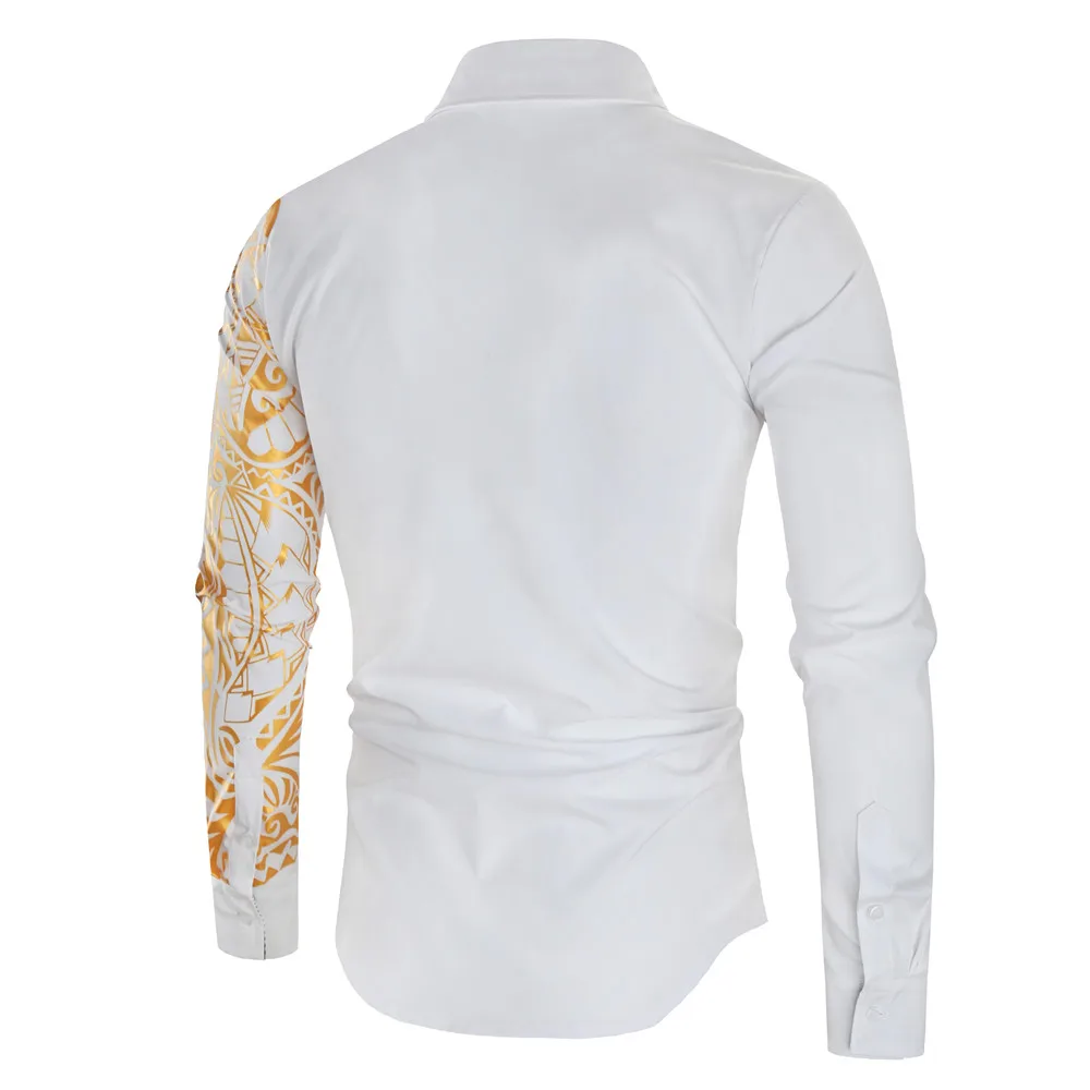 2026 Men's Brand Shirt, Luxury Gold High Quality Long Sleeve Shirts, Business White Black Men Dress Prom Social Print Shirts