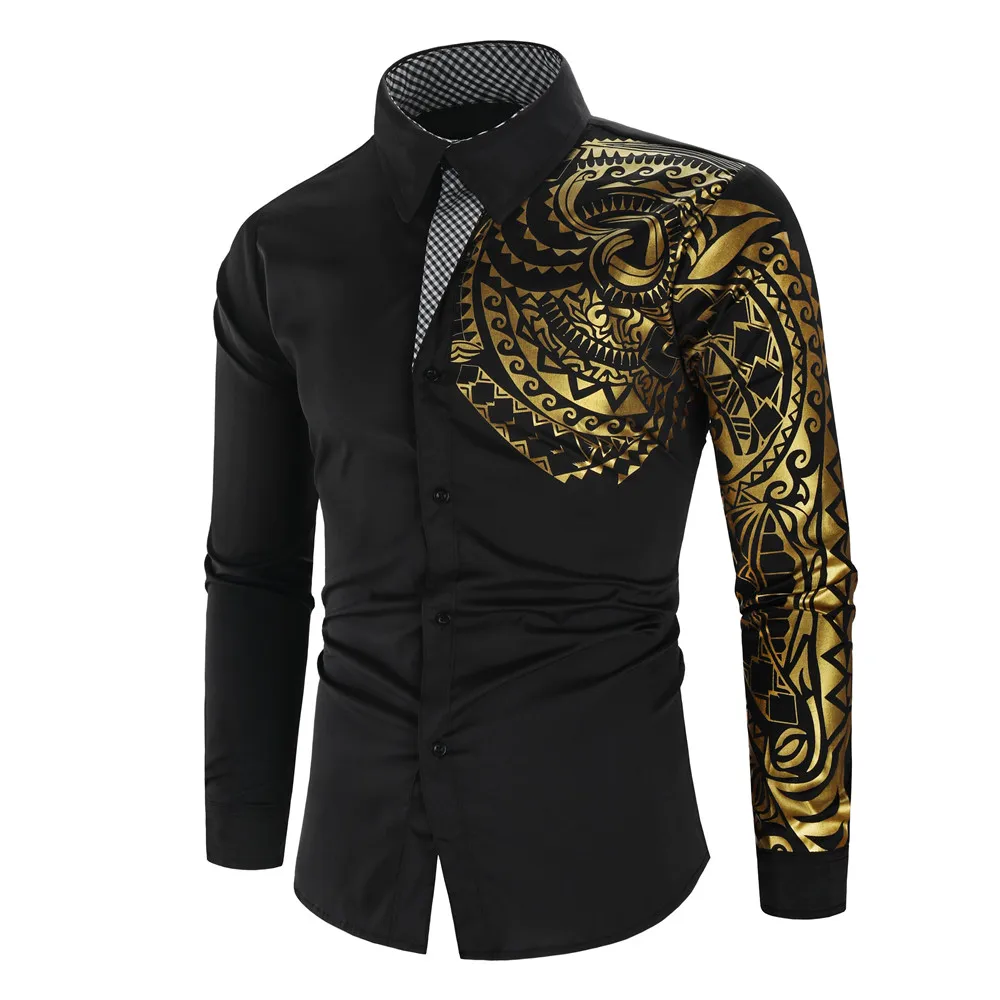 2026 Men's Brand Shirt, Luxury Gold High Quality Long Sleeve Shirts, Business White Black Men Dress Prom Social Print Shirts