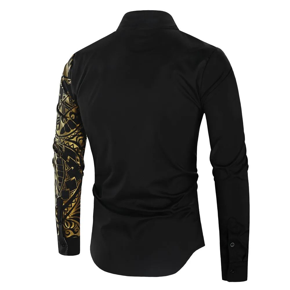 2026 Men's Brand Shirt, Luxury Gold High Quality Long Sleeve Shirts, Business White Black Men Dress Prom Social Print Shirts
