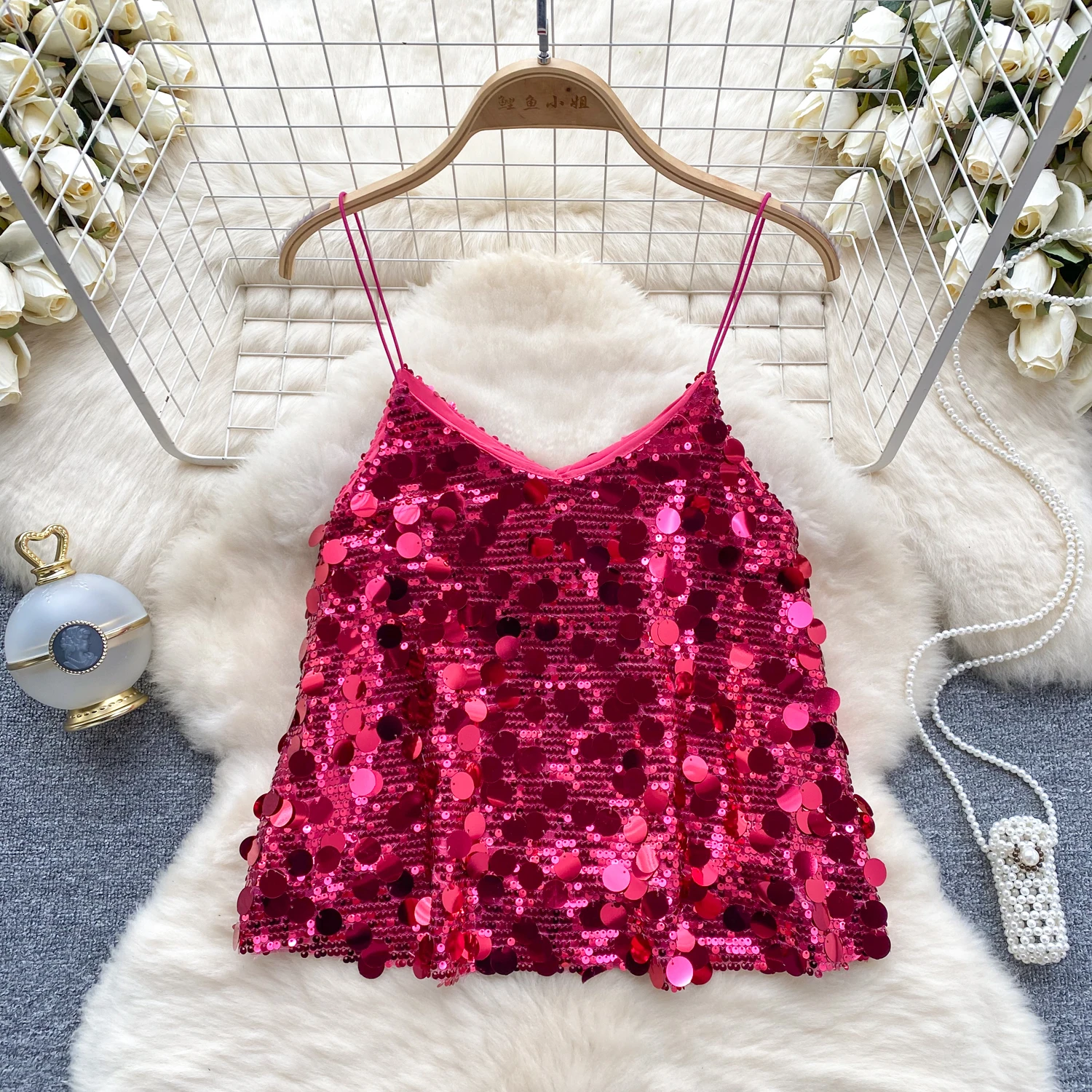 Sexy Glitter Sequined Camis Chic Slim Party Club Tank Top Basic Fashion Off Shoulder Tops Women Hotsweet Crop Top