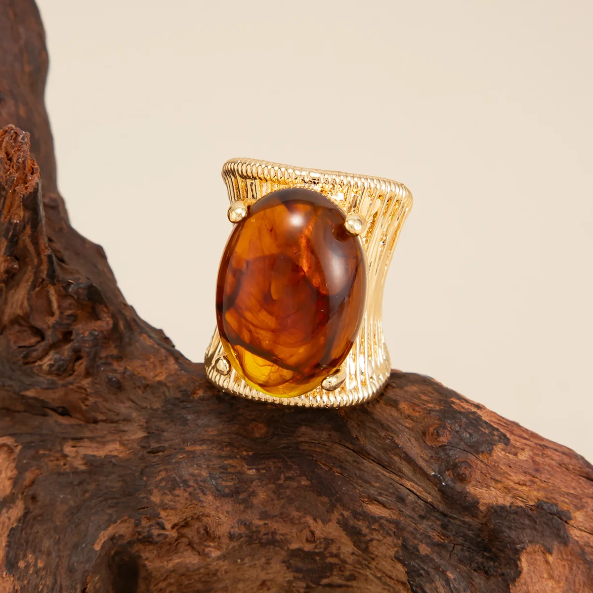 Rock Punk Hip Hop Vintage Elegant Black Brown Shading Resin Stone Chunky Metal Ring for Women Girl Jewelry Gift 2026 NEW