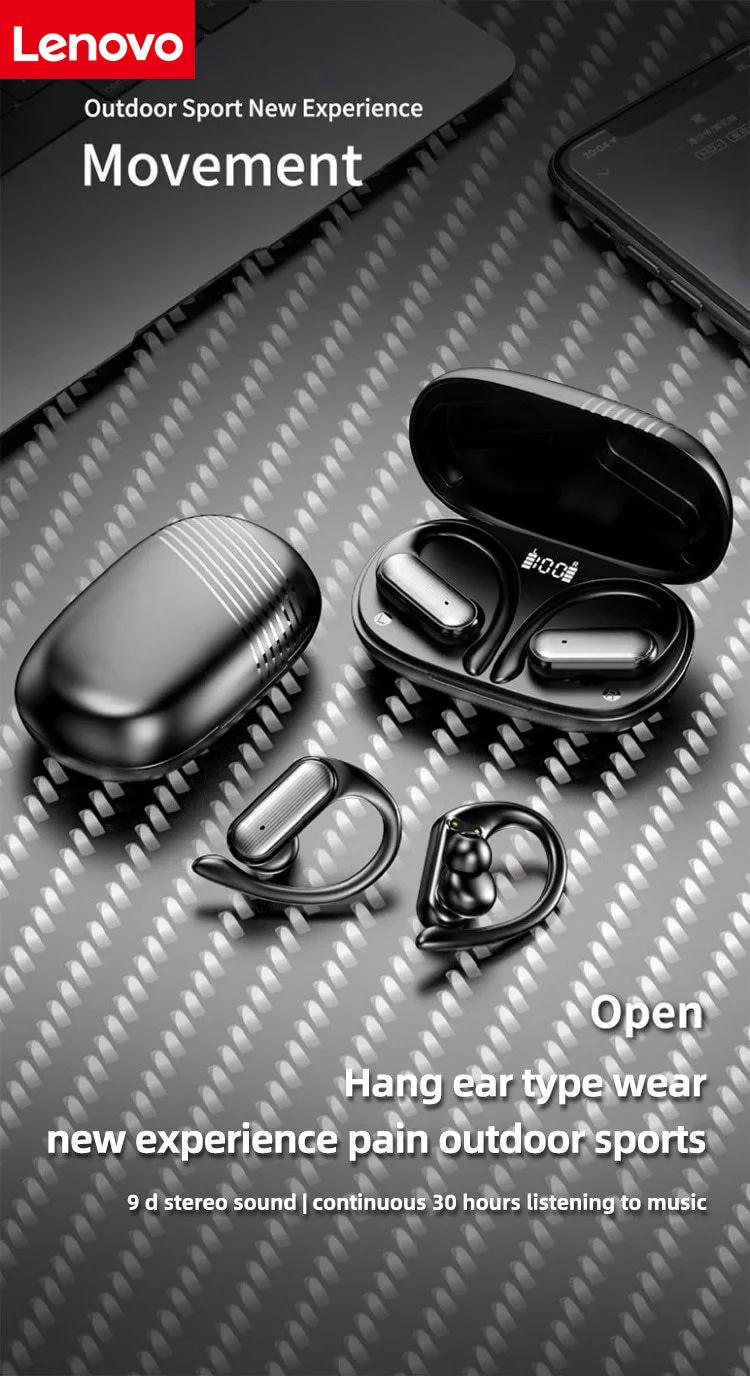Lenovo Bluetooth Wireless Earphones A520 Auricles Headphones EarHooks Game Headset Sports Touch Control Earbuds with Mic
