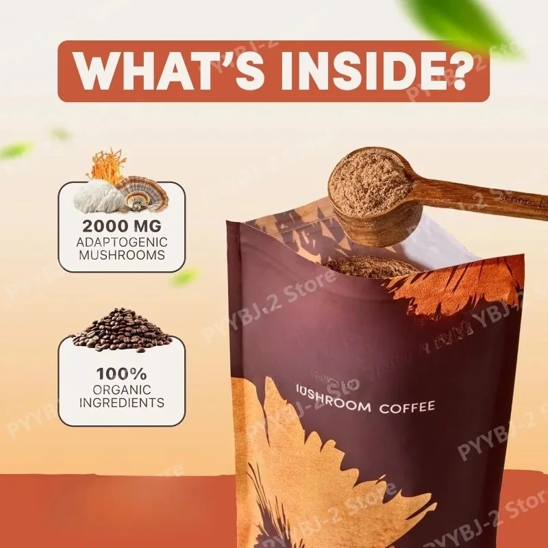 Organic Mushroom Coffee Powder Contain 6 Types Adaptogenic Mushrooms Extract MCT Oil Brewing Use Smooth Daily Beverage Support
