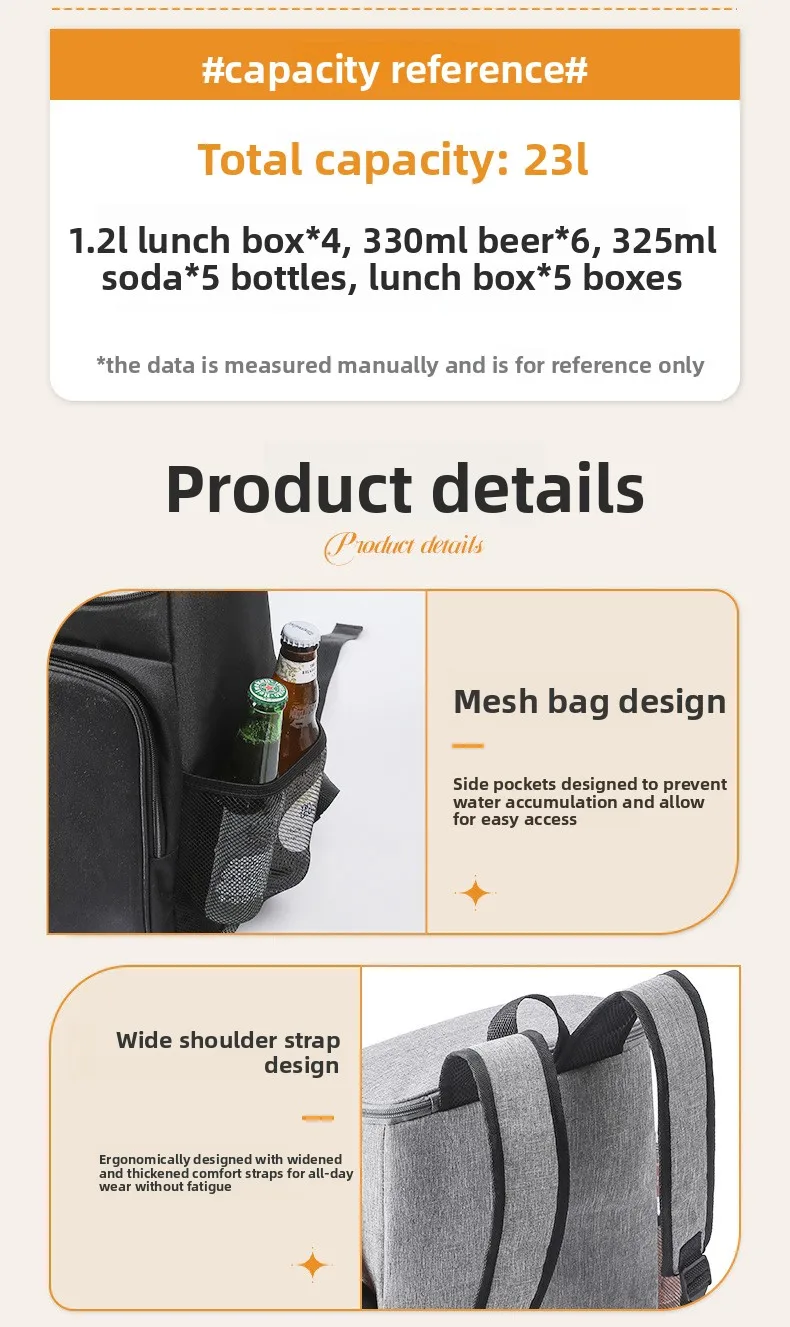 18L Portable Thermal Lunch Bag Food Box Durable Waterproof Cooler Ice Insulated Case Camping Dinner Storage Oxford Backpack