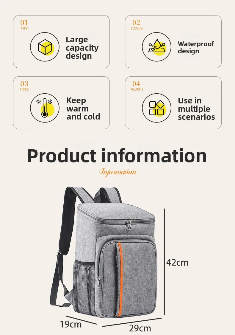 18L Portable Thermal Lunch Bag Food Box Durable Waterproof Cooler Ice Insulated Case Camping Dinner Storage Oxford Backpack