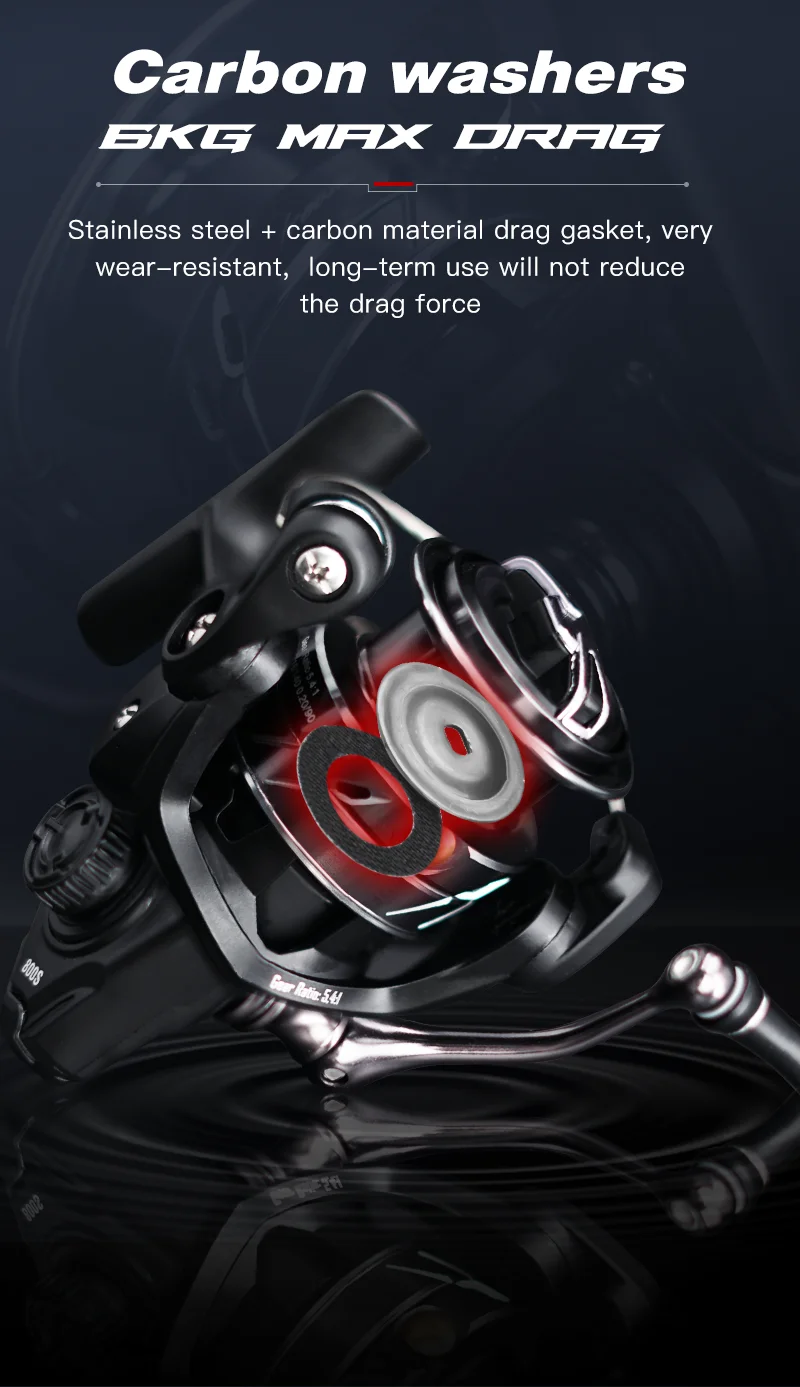 SEASIR Stream Spinning Reel 139g Ultralight Carbon Washers Max Drag 6Kg 5+1BB 5.4:1 Gear Ratio Fishing Wheel