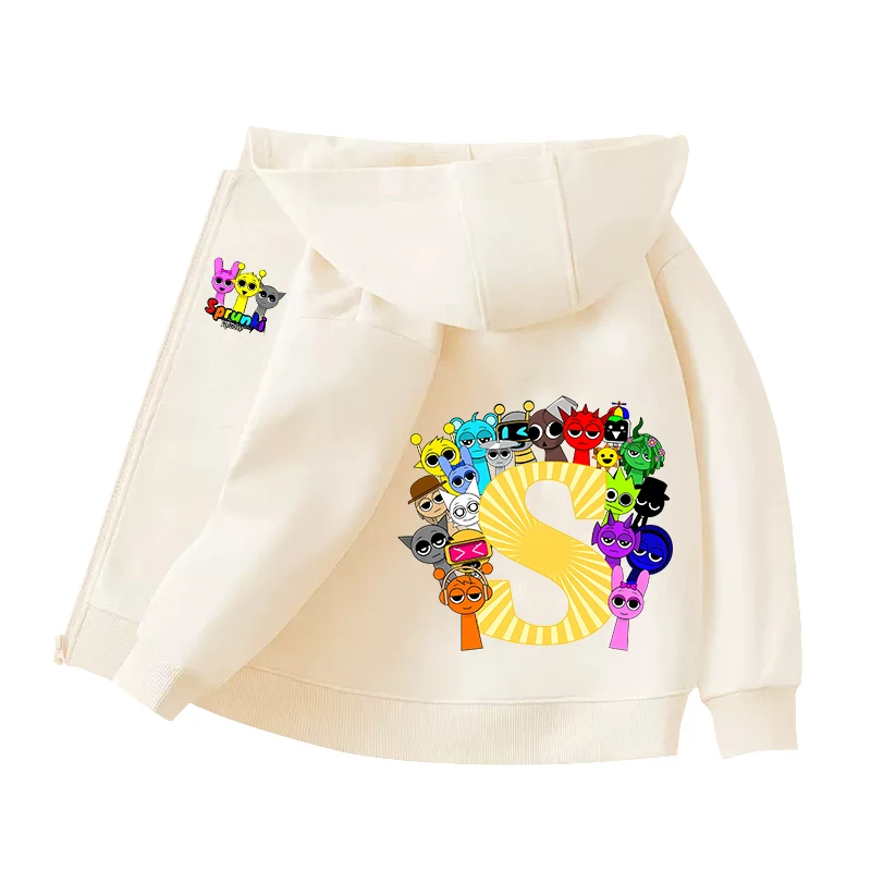 Sprunki Child Cardigan Jacket Anime Cartoon A-Z Letter Windbreaker Hooded Girl Clothes Casual Thin Tops Coat Kids Clothing Gift