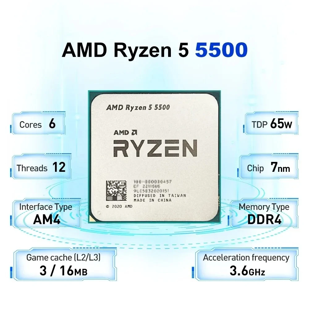 original CPU processor AMD Ryzen 5 CPU processor 5500 gaming CPU processor AM4 65W 7nm L3=16M DDR4 R5 5500 gaming processor