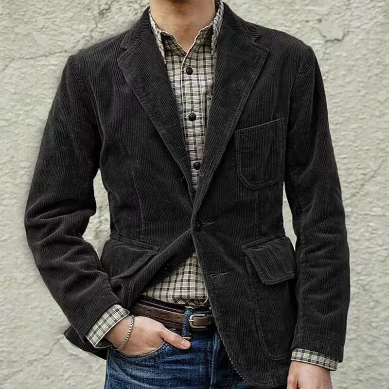 New Autumn Men's Clothing. Corduroy Solid Color Suit. European and American Men's Fashionable Casual Suit Collar Casual Jacket.
