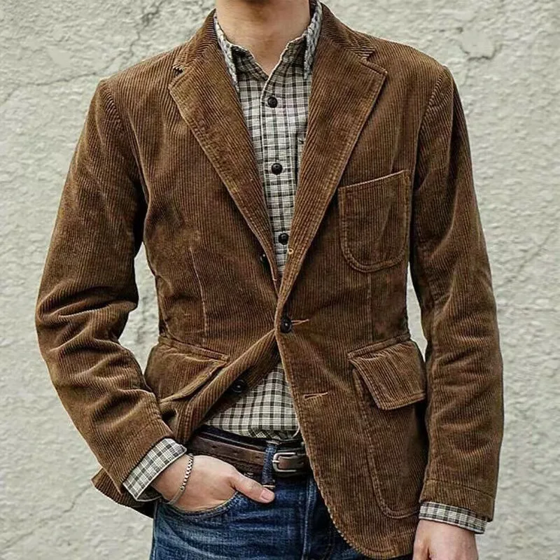 New Autumn Men's Clothing. Corduroy Solid Color Suit. European and American Men's Fashionable Casual Suit Collar Casual Jacket.