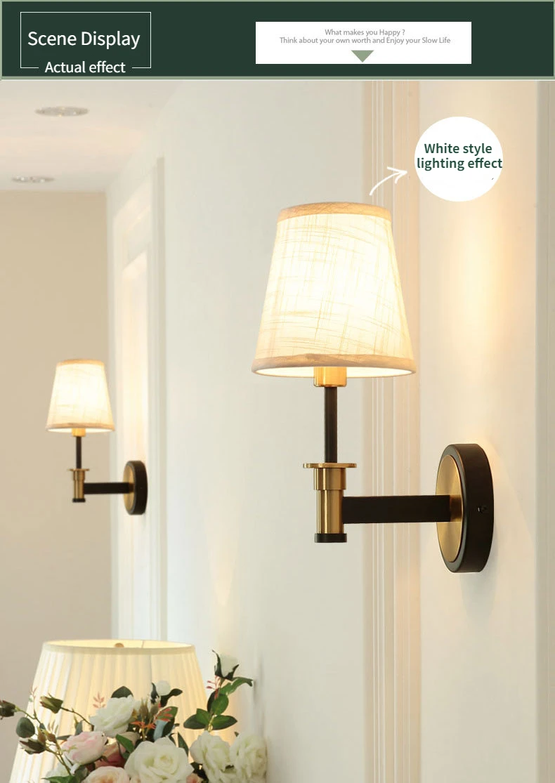 New American Style Rural Wall Lamp Bedroom Bedside Lighting Mirror Front Lamp Simple Living Room Hallway Single Head Wall Light