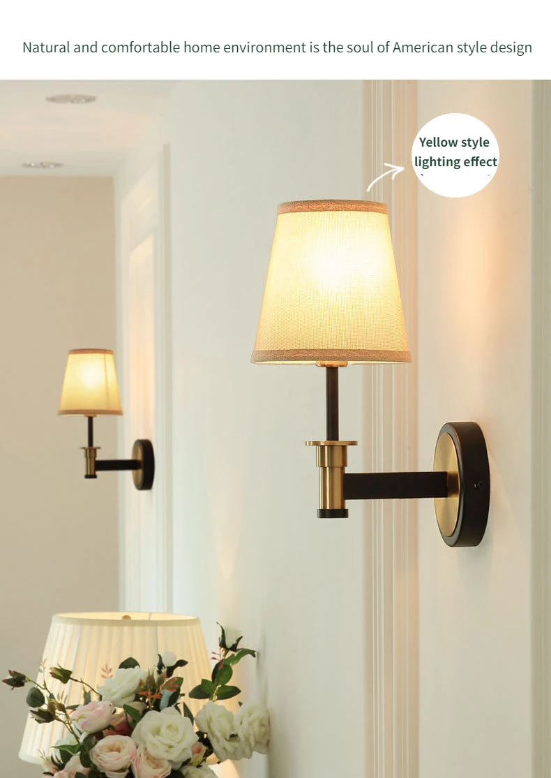 New American Style Rural Wall Lamp Bedroom Bedside Lighting Mirror Front Lamp Simple Living Room Hallway Single Head Wall Light