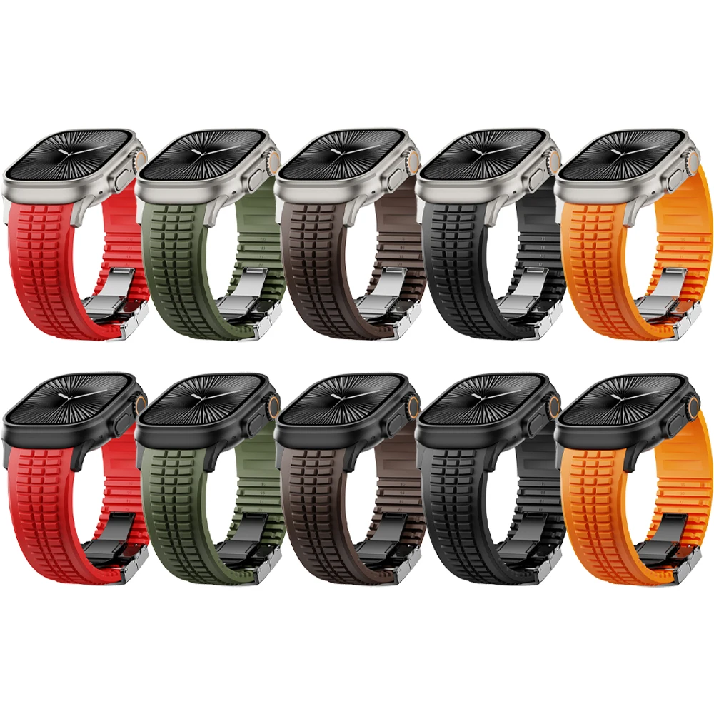 Silicone TPU Strap for Apple Watch Band Ultra 4 3 49mm 46mm 45mm 44mm Titanium Color Bracelet for IWatch Series 12 11 10 9 8 SE