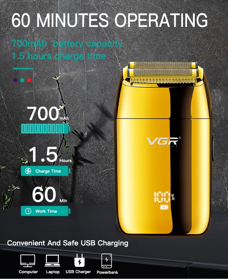VGR Shaver Professional Razor Electric Shaver Reciprocating Shaving Machine Portable Beard Trimmer Mini Shaver for Men V-399