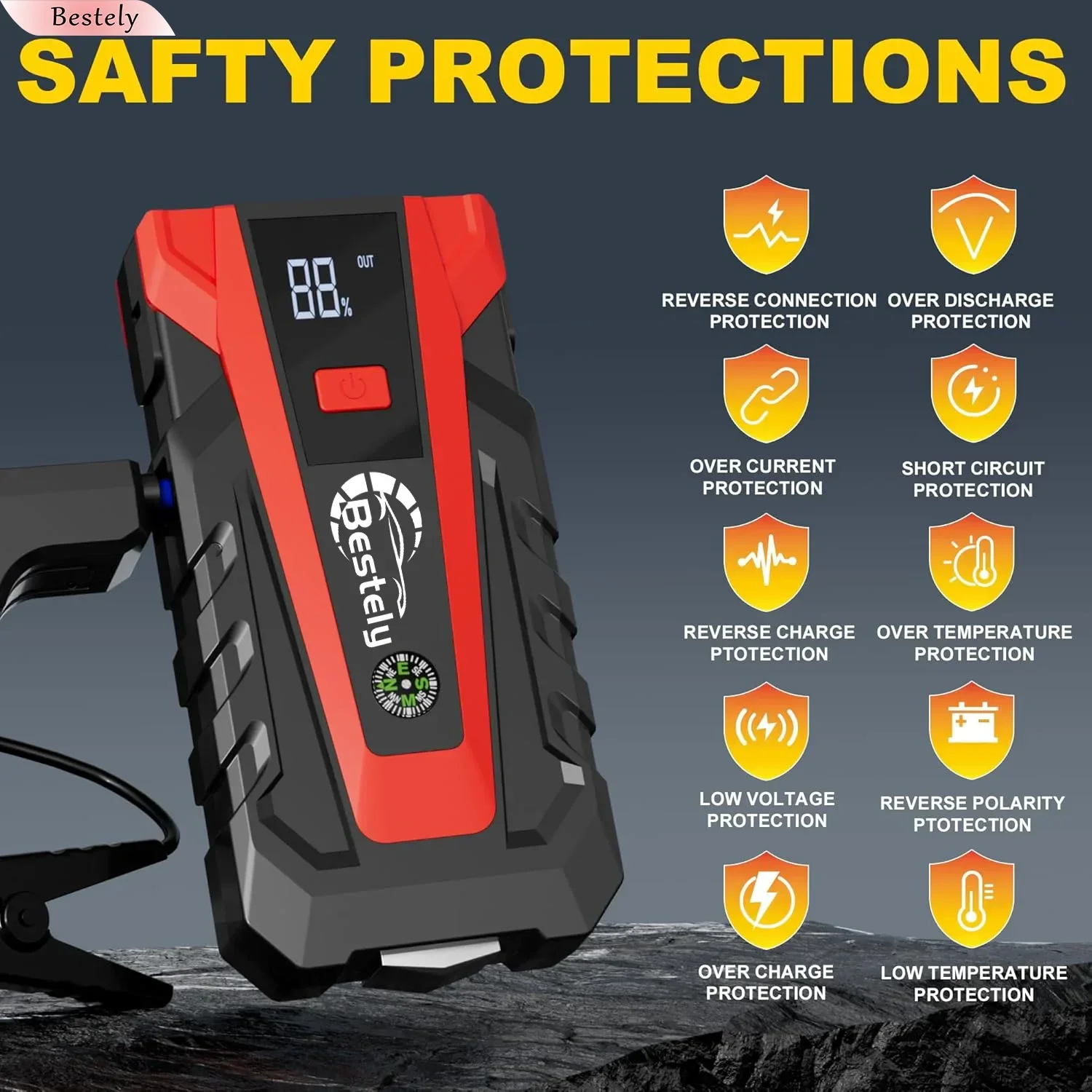 Bestely 12V 99800mAh 3000A Car Jump Starter Car Battery Starters Portable Power Bank 12V Starting Device Petrol Diesel Car