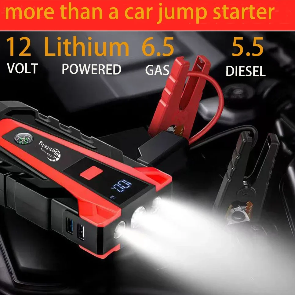 Bestely 12V 99800mAh 3000A Car Jump Starter Car Battery Starters Portable Power Bank 12V Starting Device Petrol Diesel Car