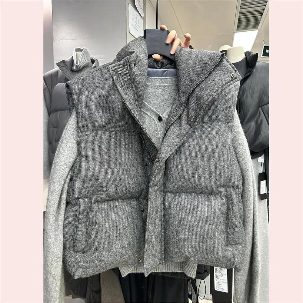 Korea Chic Streetwear Personalized Vest Short Parkas Casual Elegant Waistcoat Coat High Street Moda All-match Women Jacket