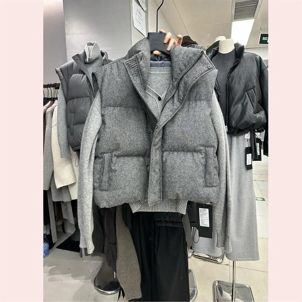 Korea Chic Streetwear Personalized Vest Short Parkas Casual Elegant Waistcoat Coat High Street Moda All-match Women Jacket