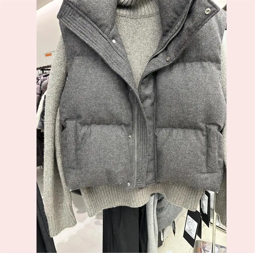 Korea Chic Streetwear Personalized Vest Short Parkas Casual Elegant Waistcoat Coat High Street Moda All-match Women Jacket