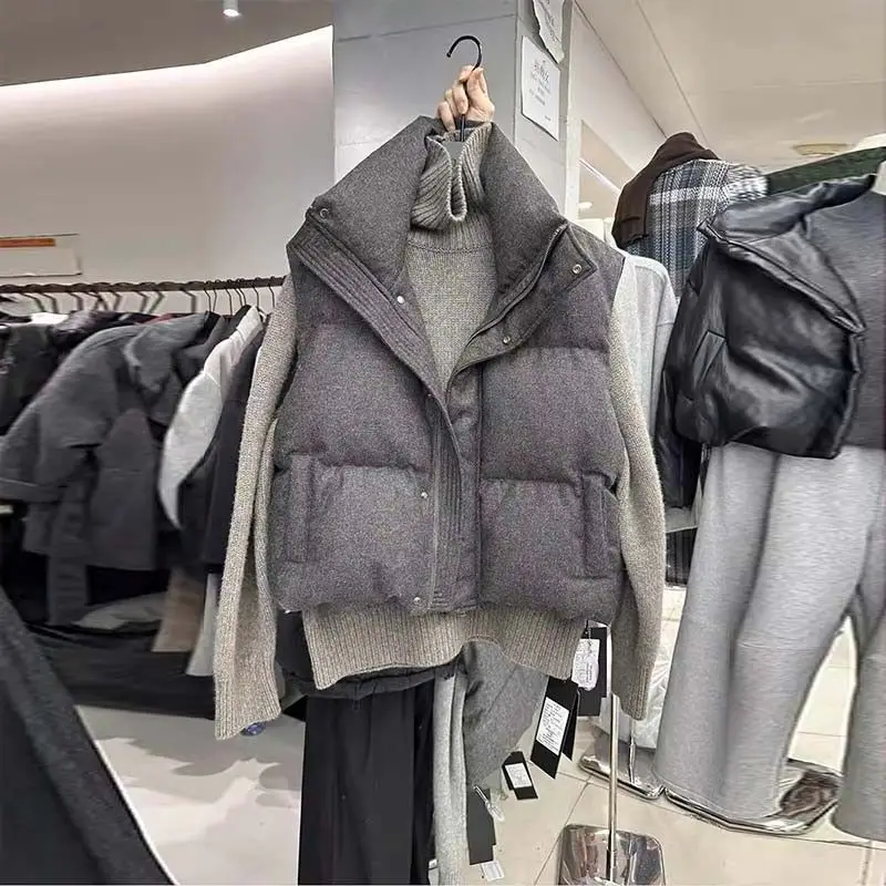 Korea Chic Streetwear Personalized Vest Short Parkas Casual Elegant Waistcoat Coat High Street Moda All-match Women Jacket