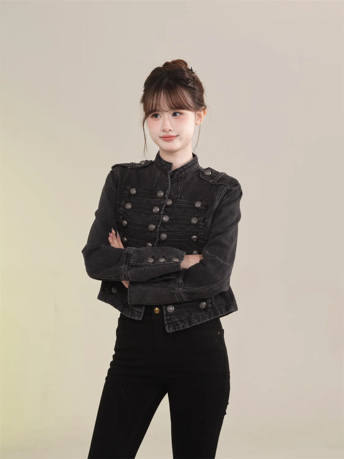Women's Clothing Short Coat New Jeans Jacket Retro Button Design Slim Stand-up Collar Long Sleeves Denim Top Jacket Short Coat