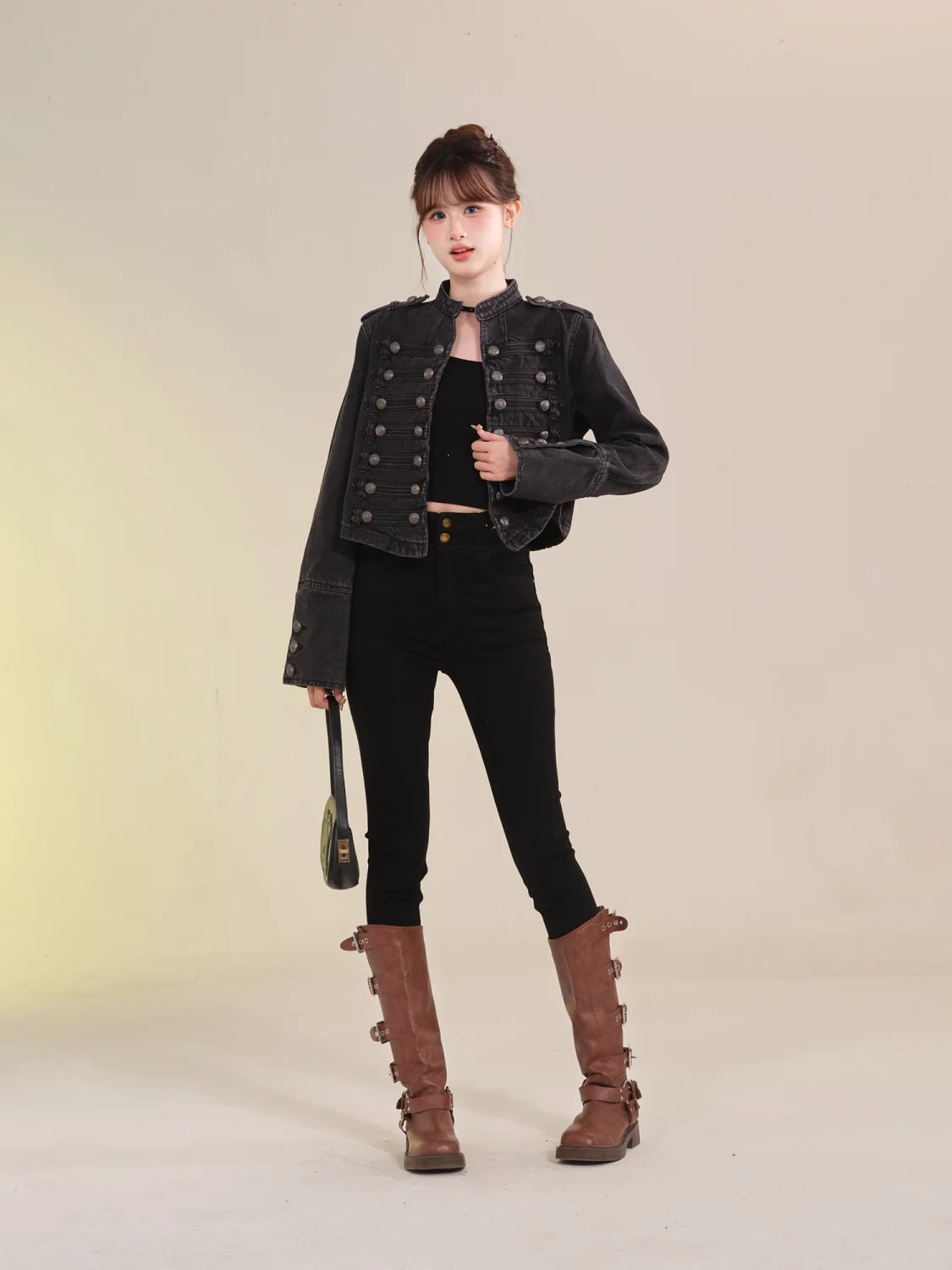 Women's Clothing Short Coat New Jeans Jacket Retro Button Design Slim Stand-up Collar Long Sleeves Denim Top Jacket Short Coat