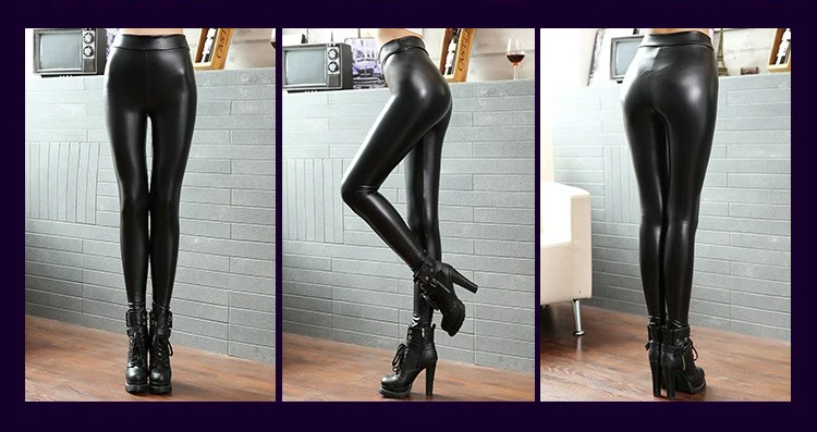 BIVIGAOS Fashion Women PU Leather Pants Elastic High Waist Winter Leggings Slim Velvet Leather Leggings Skinny Fleece Trousers