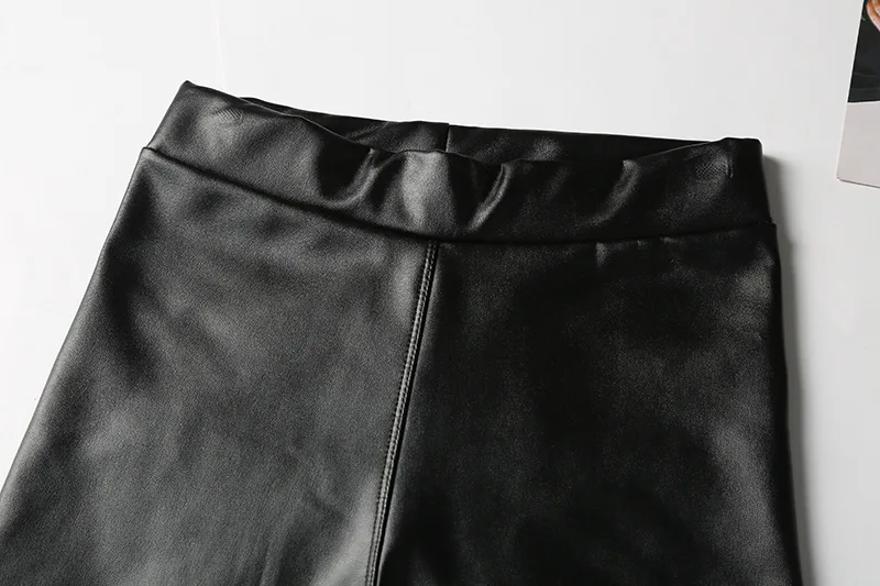 BIVIGAOS Fashion Women PU Leather Pants Elastic High Waist Winter Leggings Slim Velvet Leather Leggings Skinny Fleece Trousers