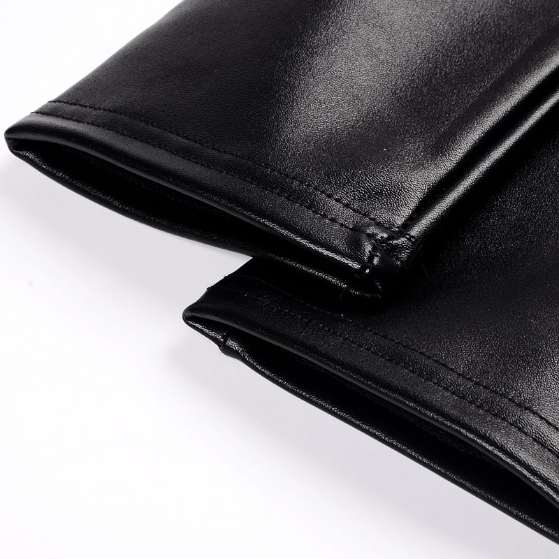 BIVIGAOS Fashion Women PU Leather Pants Elastic High Waist Winter Leggings Slim Velvet Leather Leggings Skinny Fleece Trousers