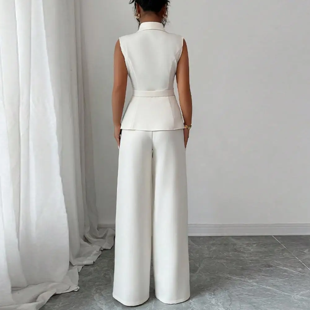 Women's Business 2 Piece Outfits Casual Sleeveless Blazer Vest Wide Leg Pants Suit Set Dressy Office Work Set