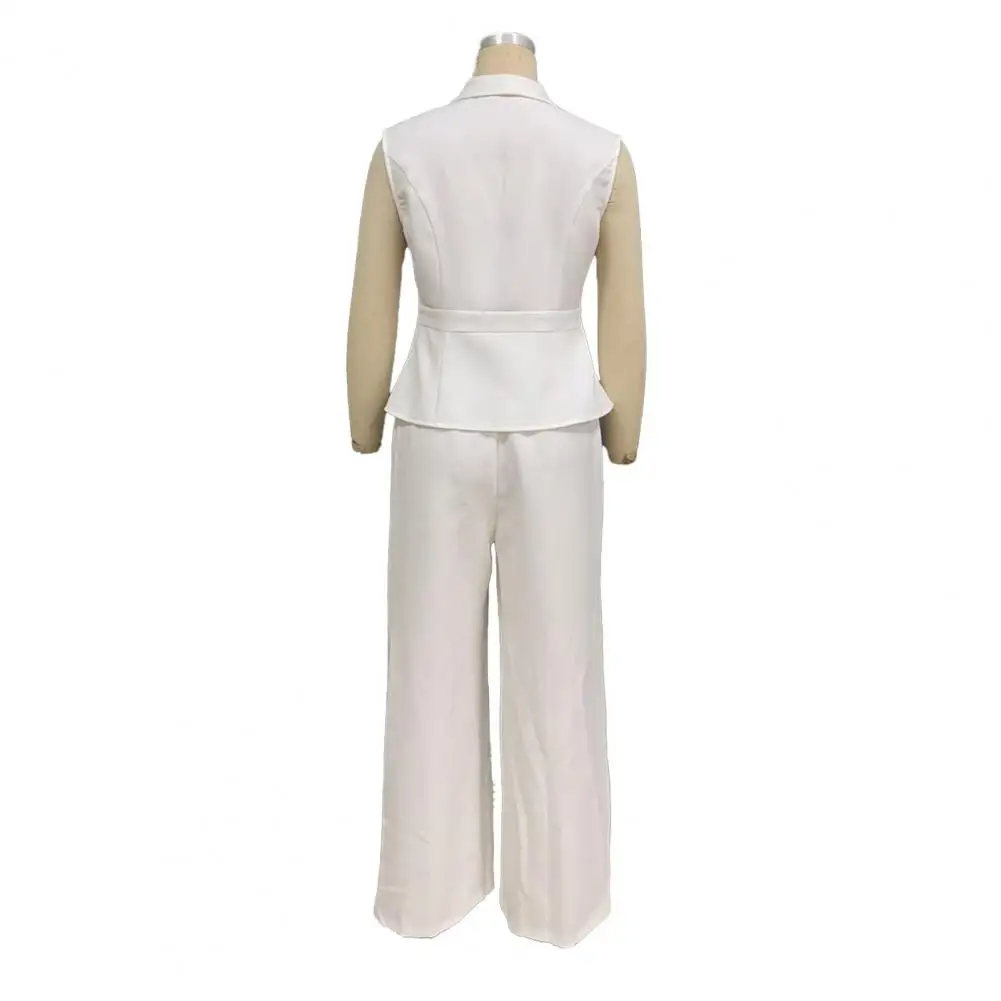 Women's Business 2 Piece Outfits Casual Sleeveless Blazer Vest Wide Leg Pants Suit Set Dressy Office Work Set