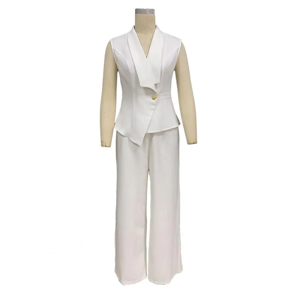Women's Business 2 Piece Outfits Casual Sleeveless Blazer Vest Wide Leg Pants Suit Set Dressy Office Work Set