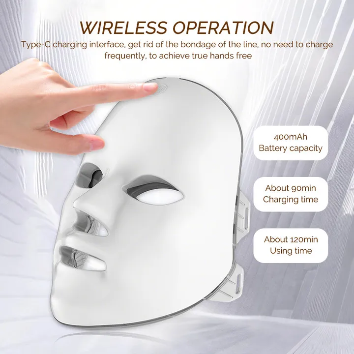 foreverlily 7 Colors Photon Facial LED Mask Red Light Therapy Anti Aging Face Neck Beauty Mask Relaxation Treatment Anti-Wrinkle